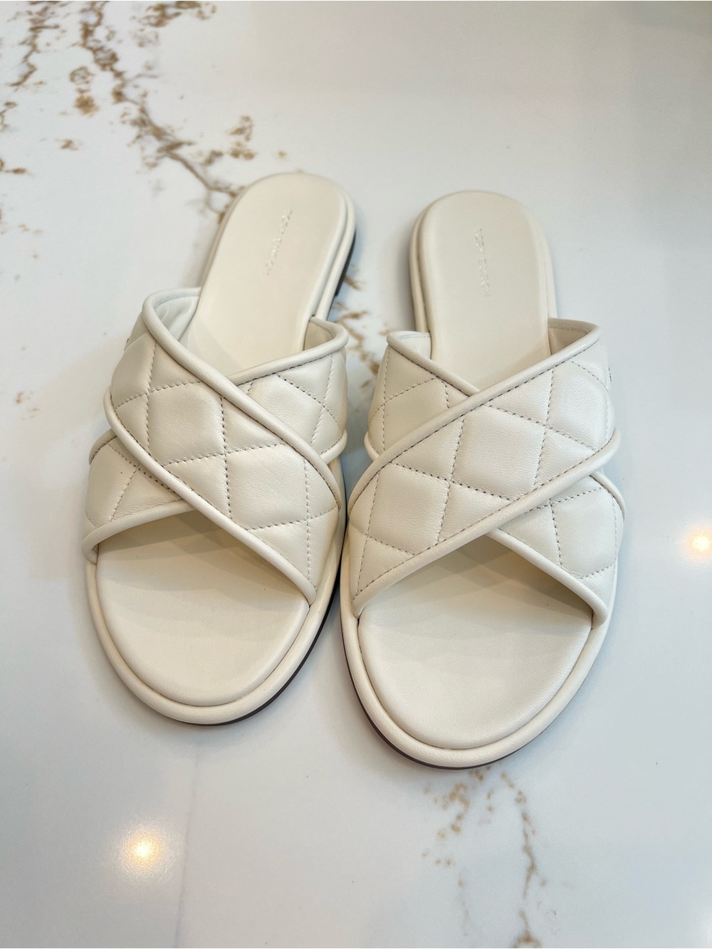 Tory Burch Quilted Crossband Slide Sandals in White